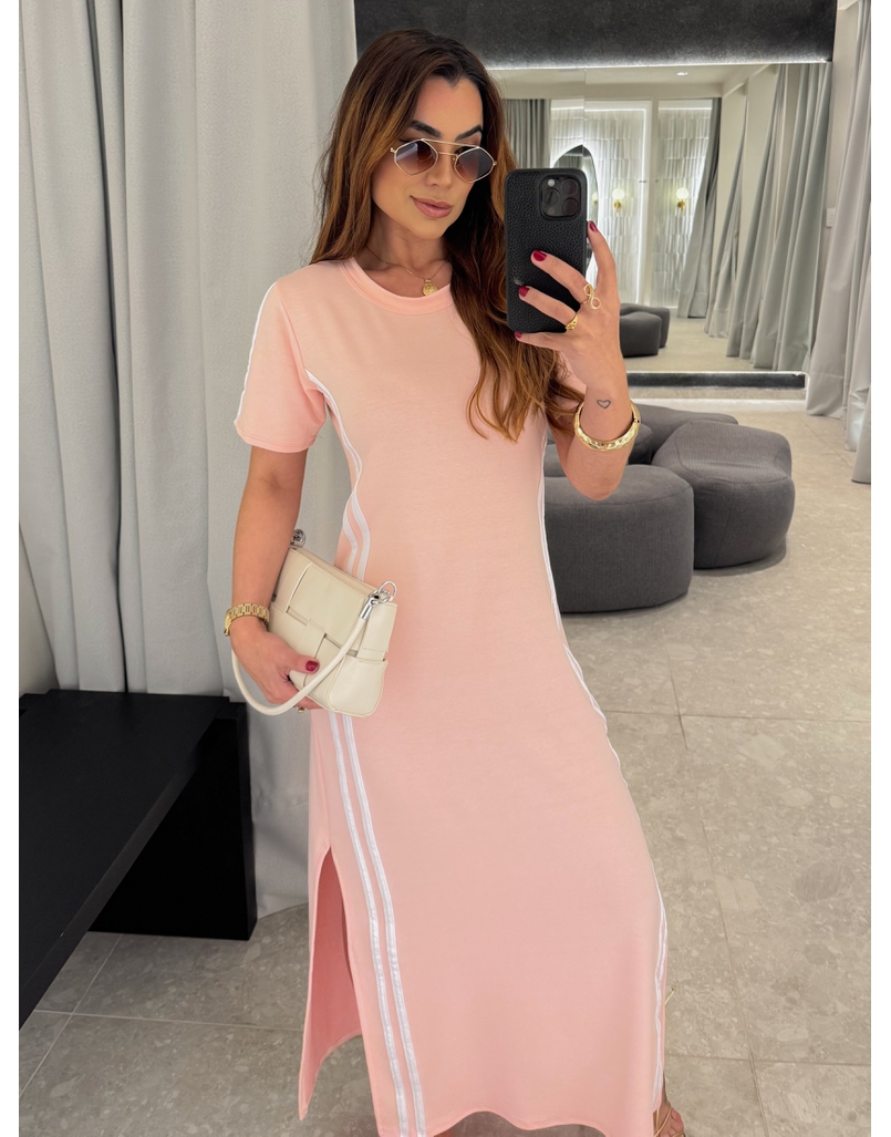 Vestido Manguinha Listra Rosa