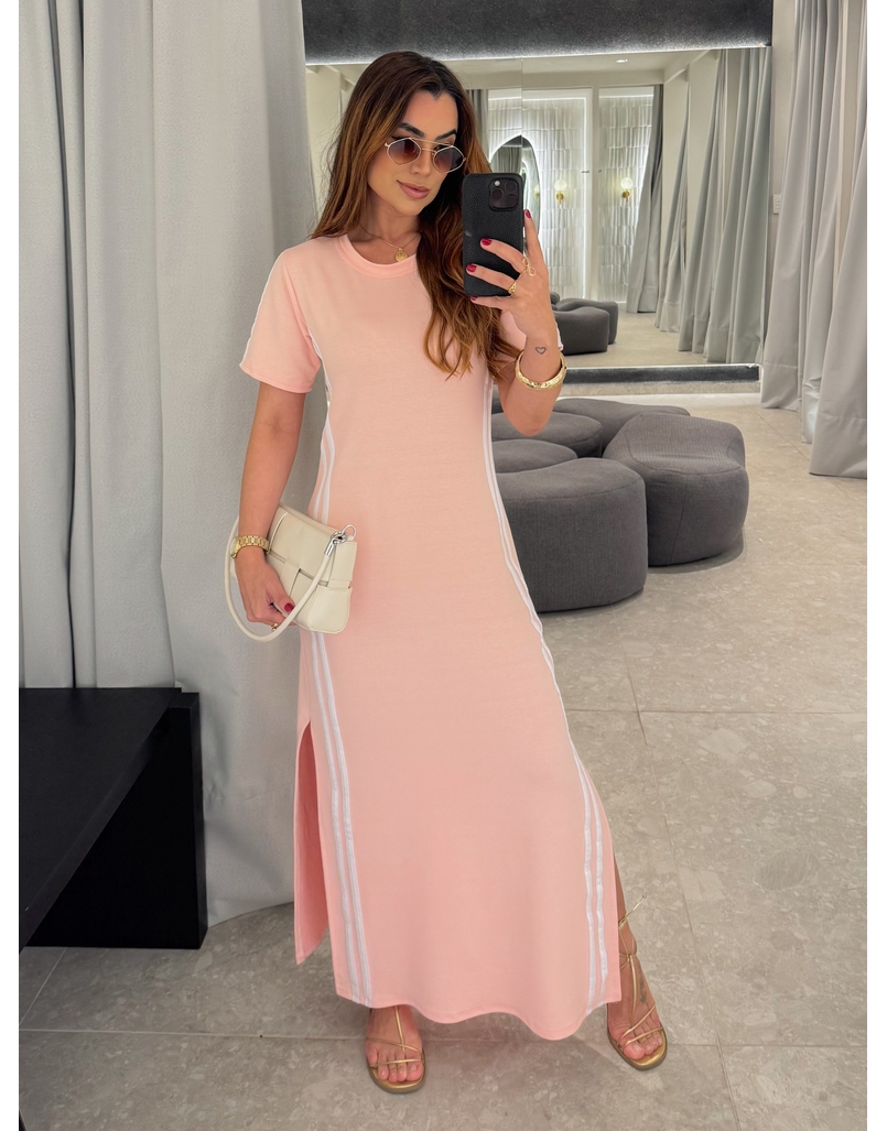 Vestido Manguinha Listra Rosa