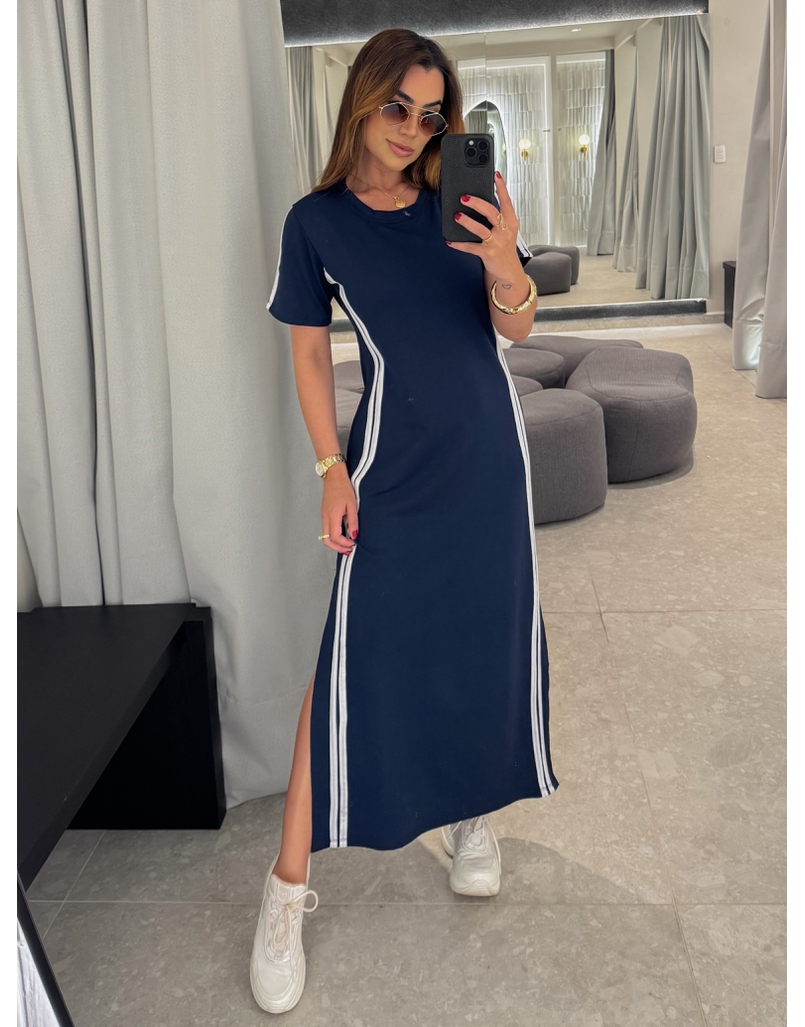 Vestido Manguinha Listra Marinho