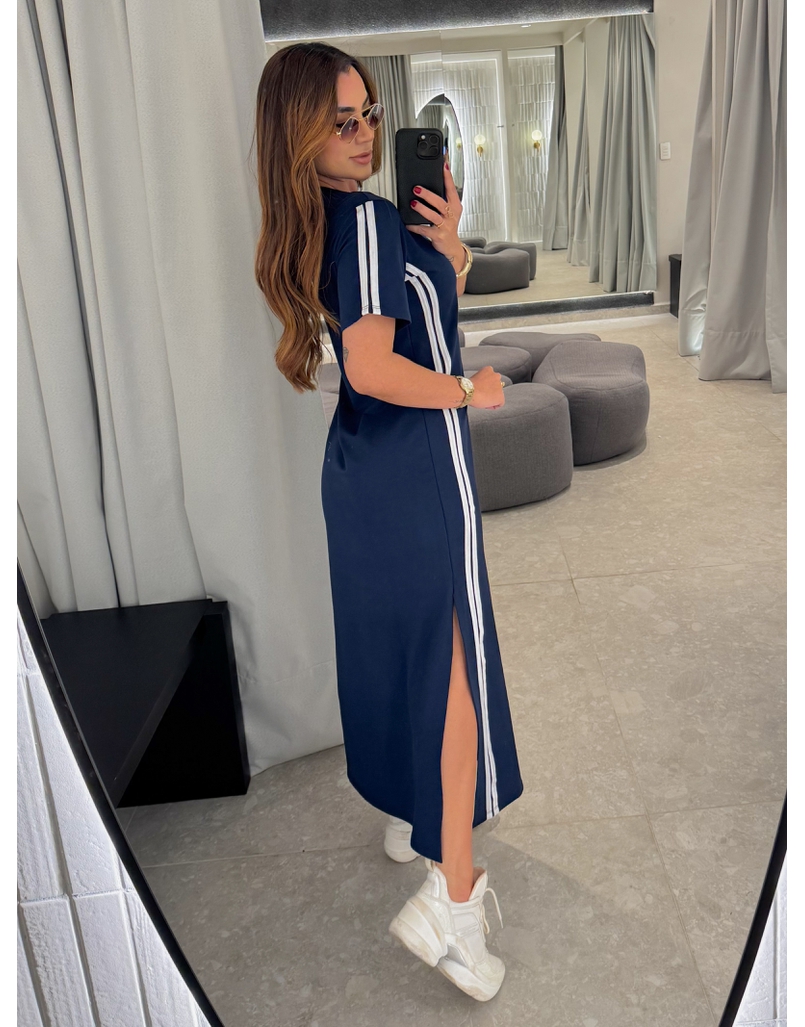 Vestido Manguinha Listra Marinho