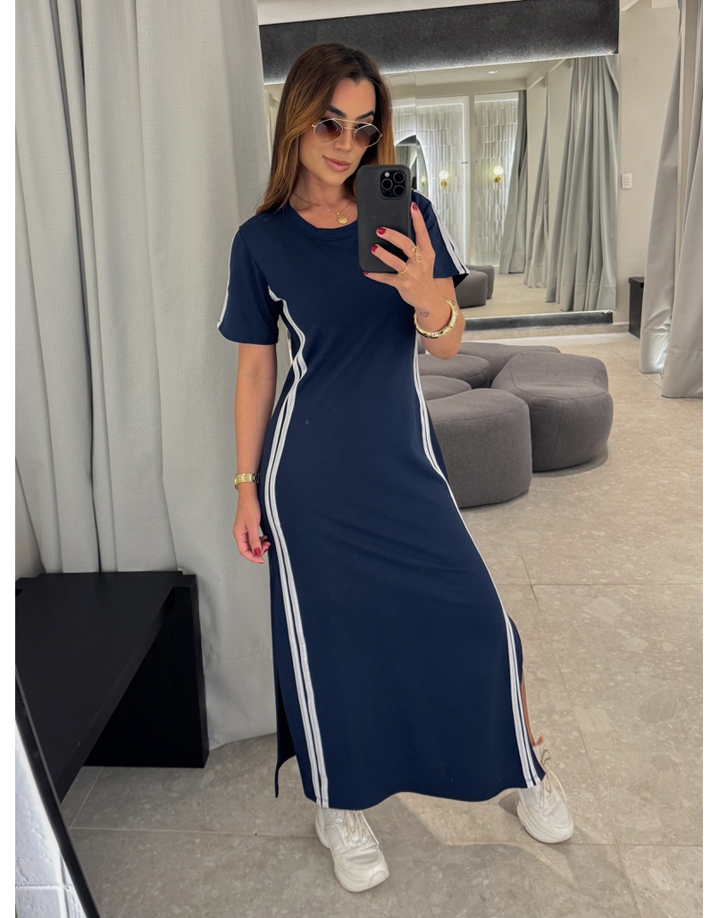 Vestido Manguinha Listra Marinho