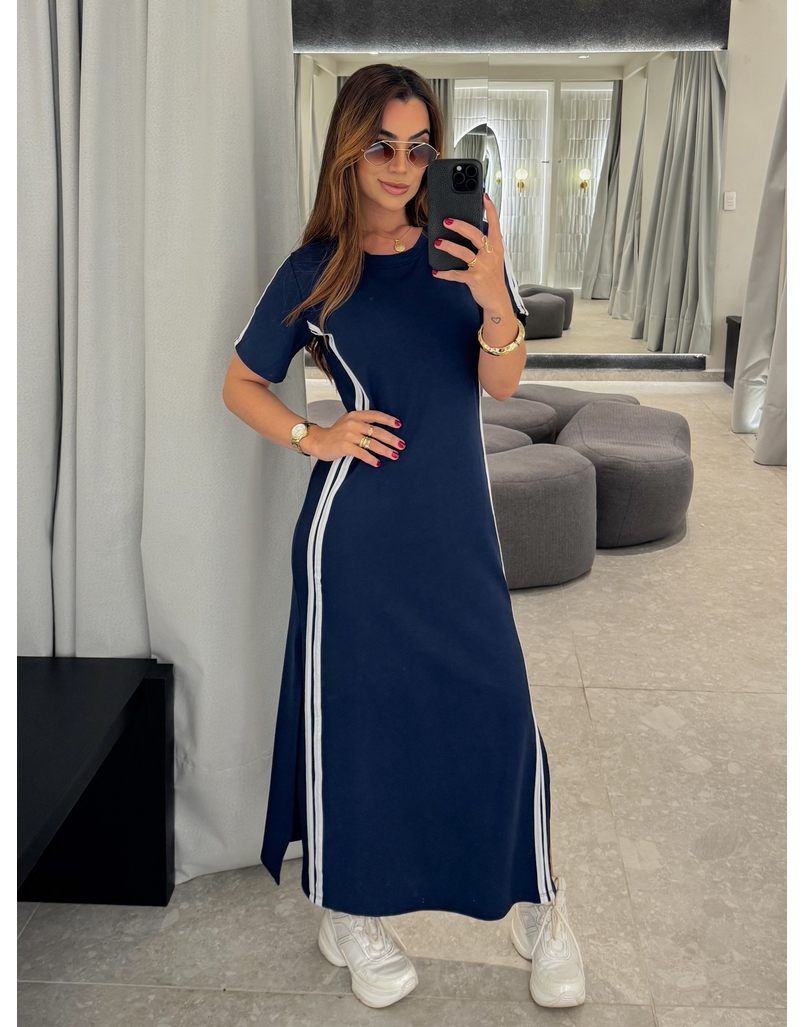 Vestido Manguinha Listra Marinho
