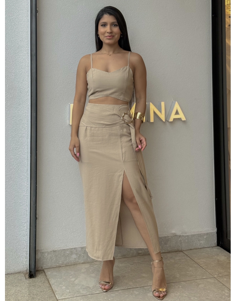 Conjunto Saia Anne Cáqui 