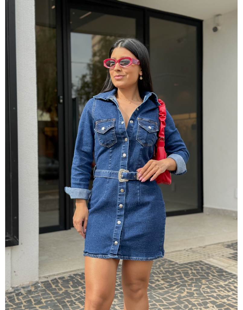 Vestido Manga Longa Jeans 