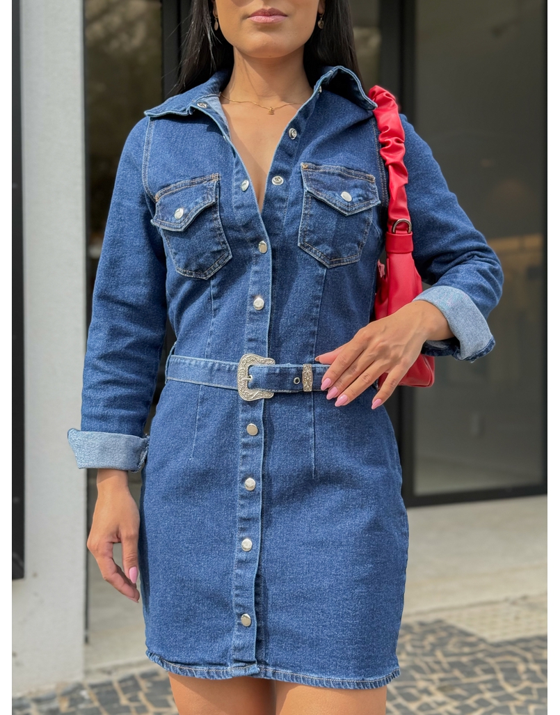 Vestido Manga Longa Jeans 