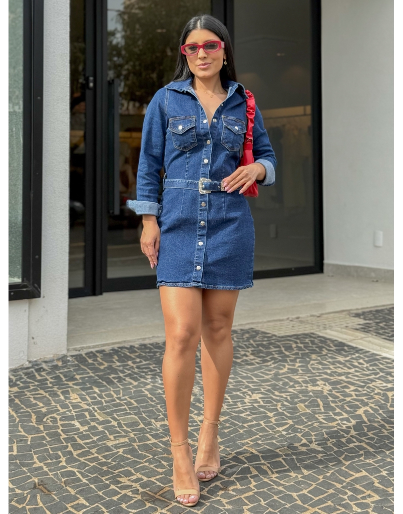 Vestido Manga Longa Jeans 