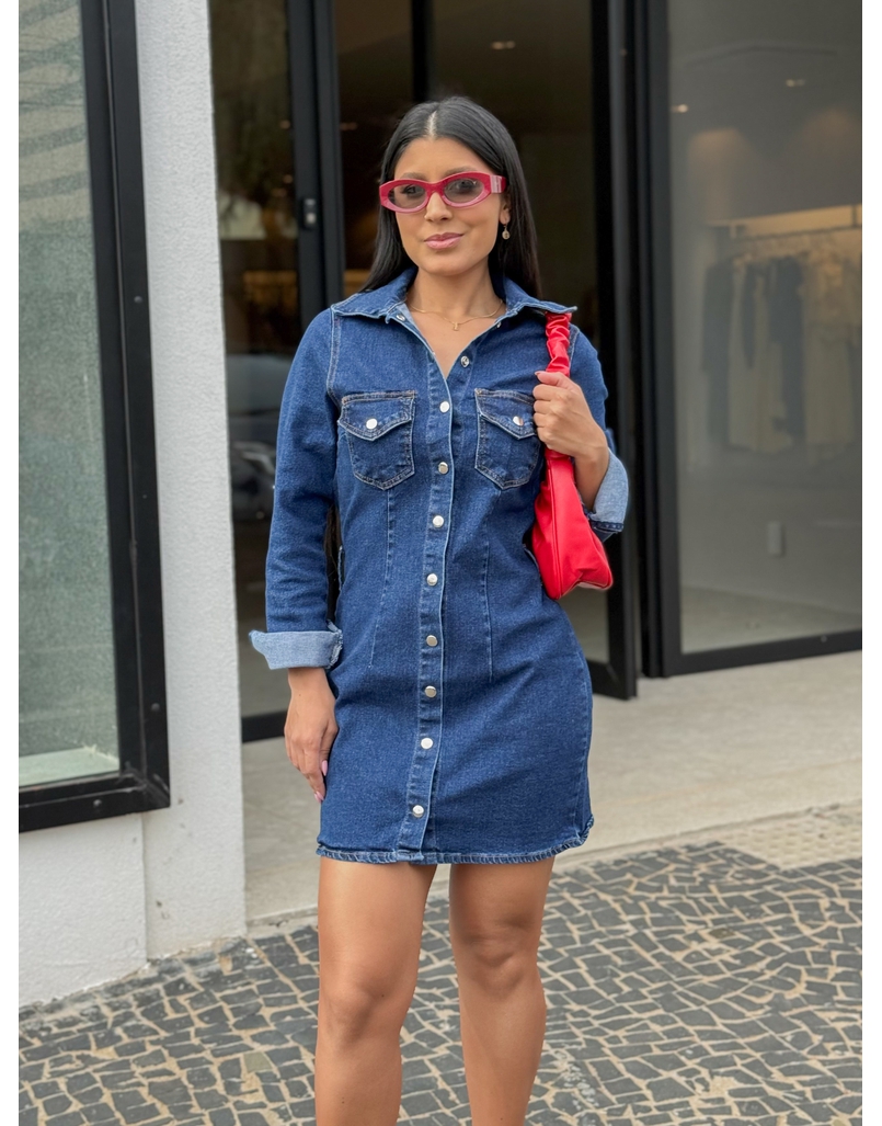 Vestido Manga Longa Jeans 