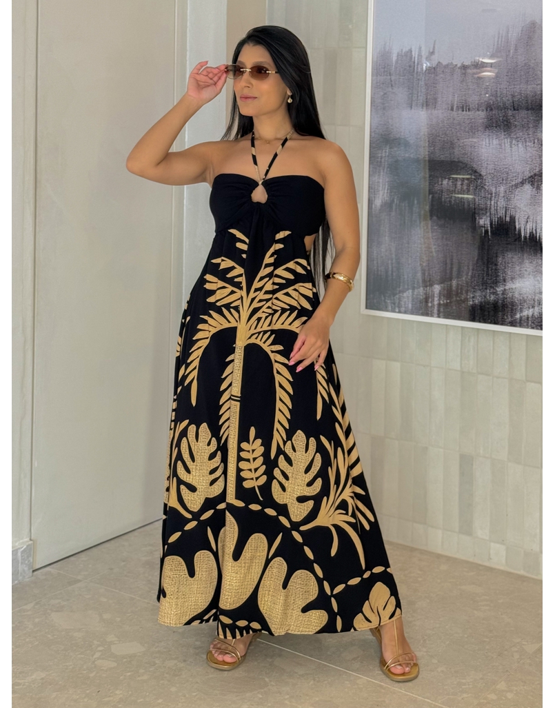 Vestido Estampado Santorini Preto