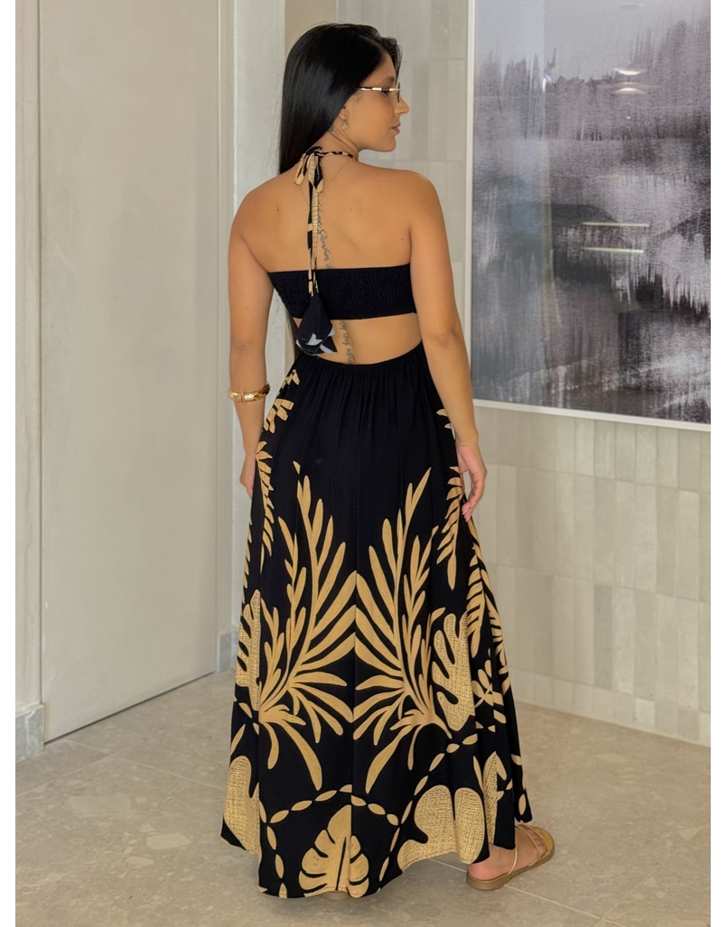 Vestido Estampado Santorini Preto