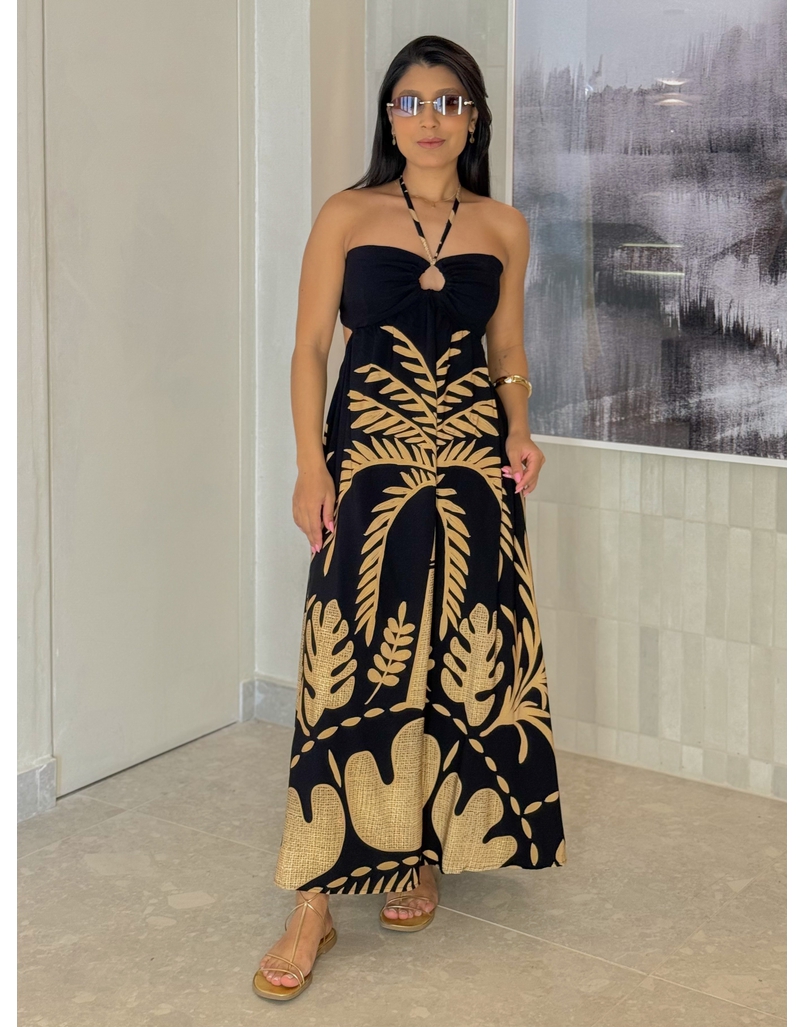 Vestido Estampado Santorini Preto