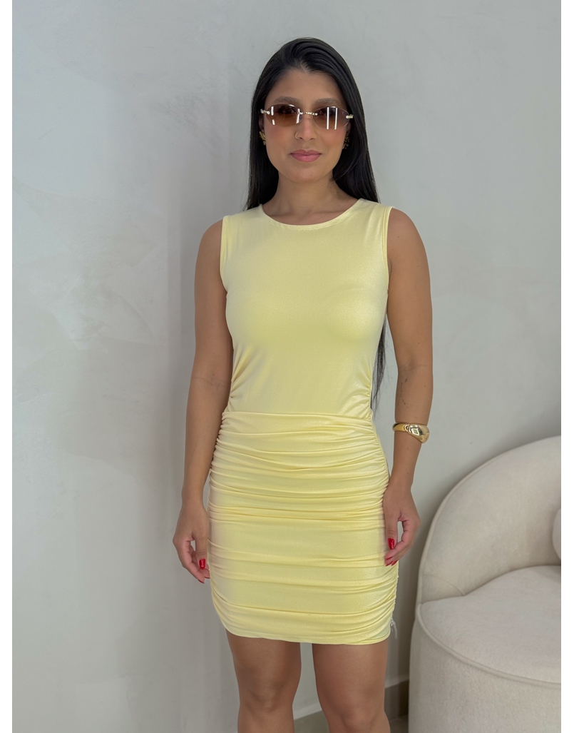 Vestido Franzido Curto Suplex Manteiga