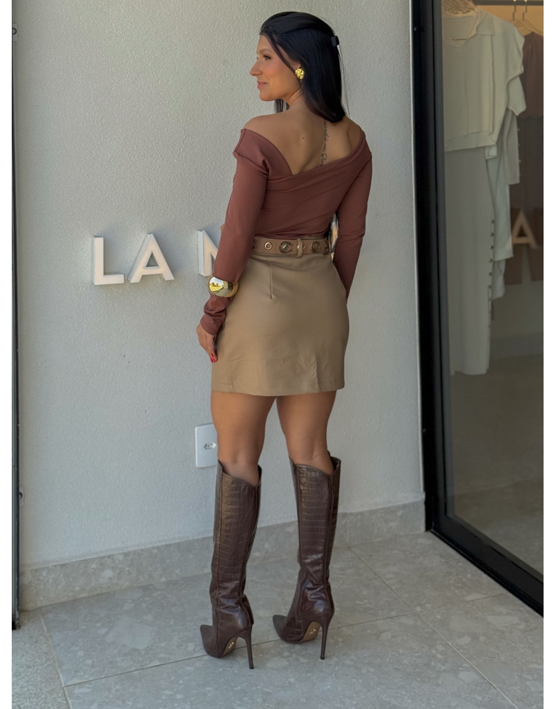 Saia Couro Fake Lavínia Cappuccino