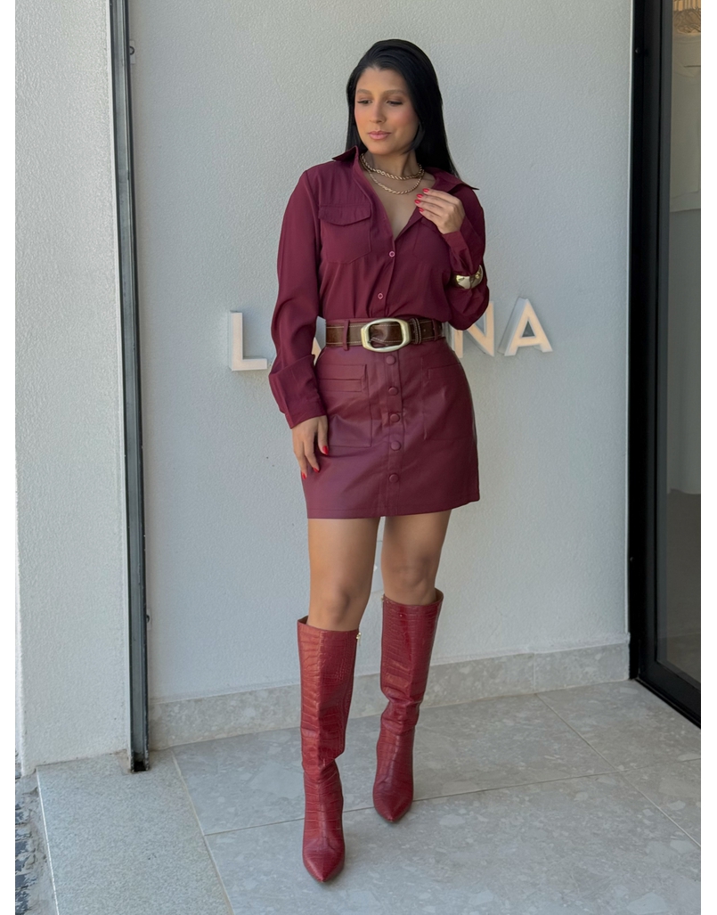 Saia Couro Fake Lavínia Cereja