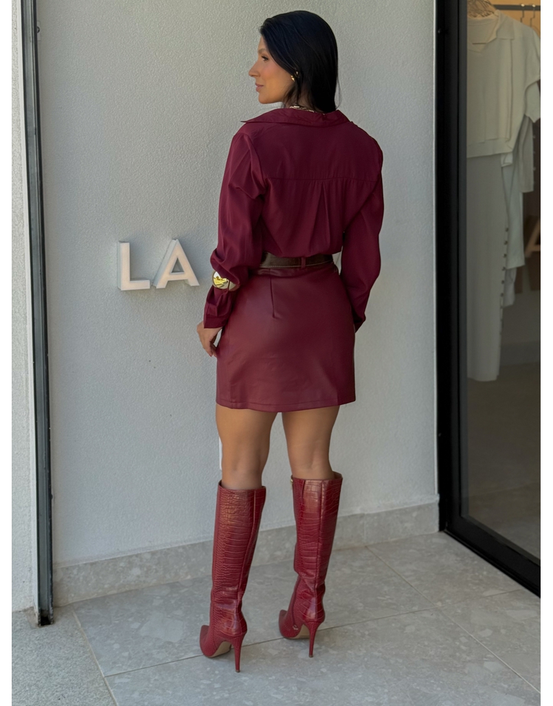 Saia Couro Fake Lavínia Cereja