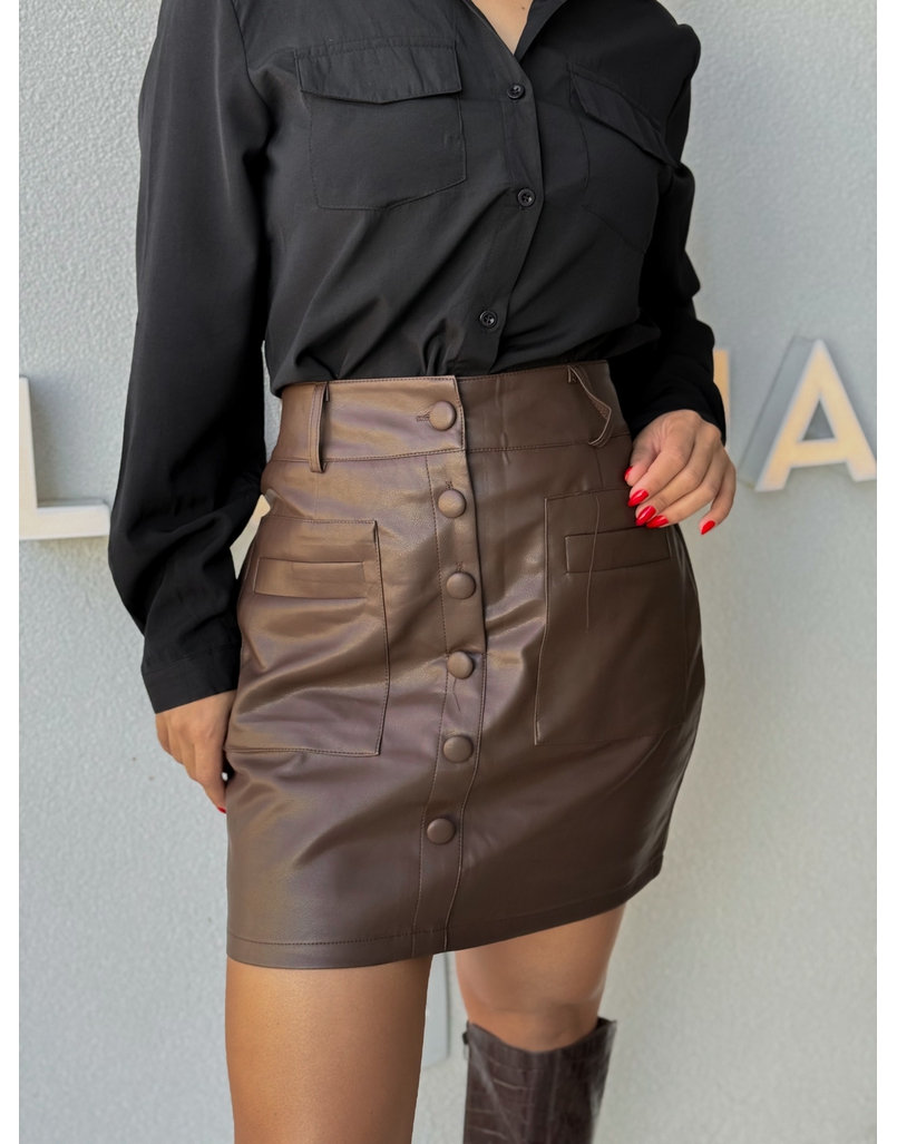 Saia Couro Fake Lavínia Café 