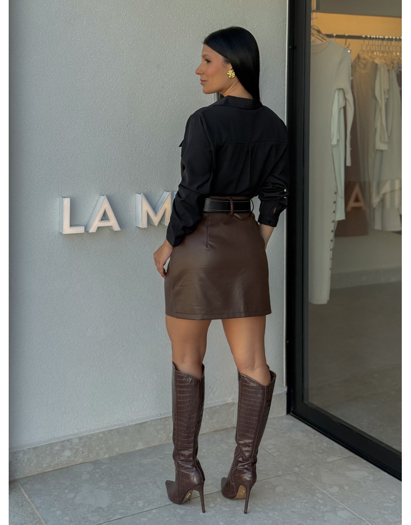 Saia Couro Fake Lavínia Café 