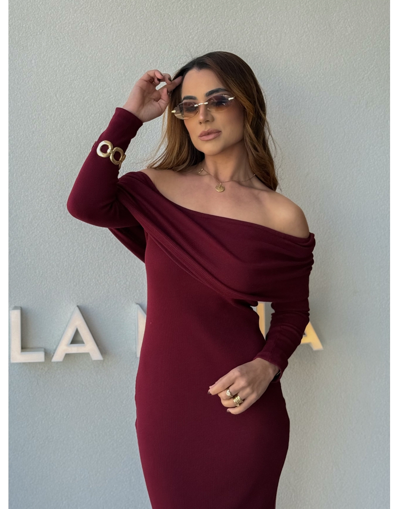 Vestido Canelado Ombro a Ombro Cereja 