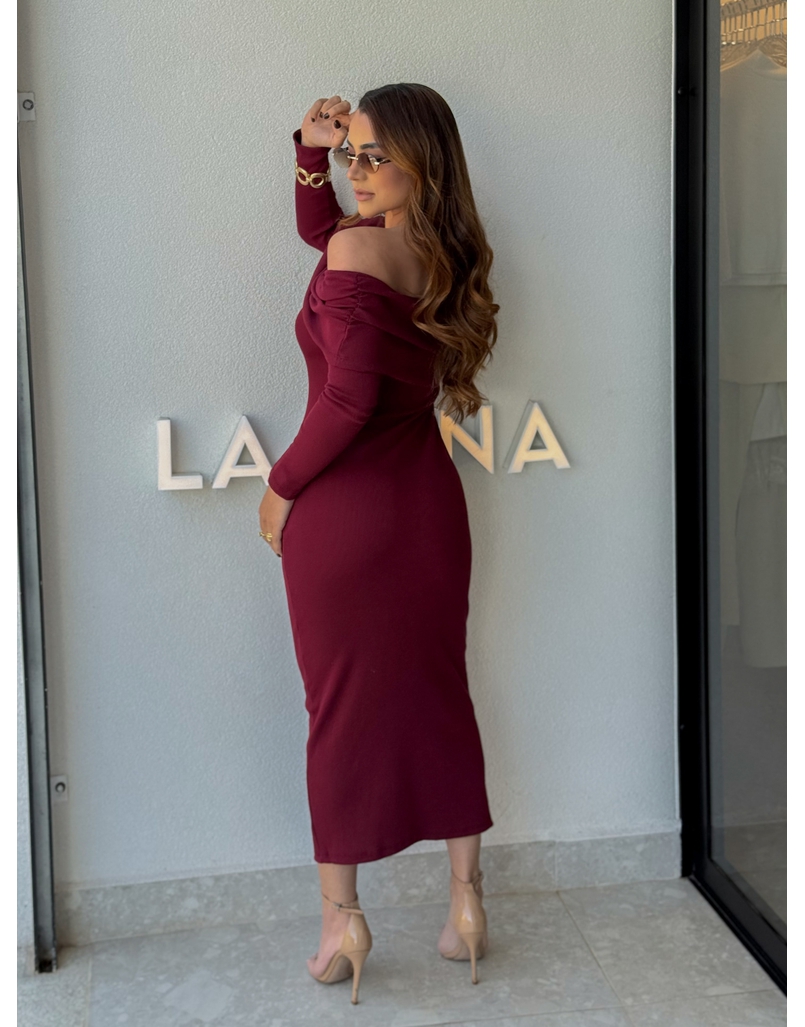 Vestido Canelado Ombro a Ombro Cereja 