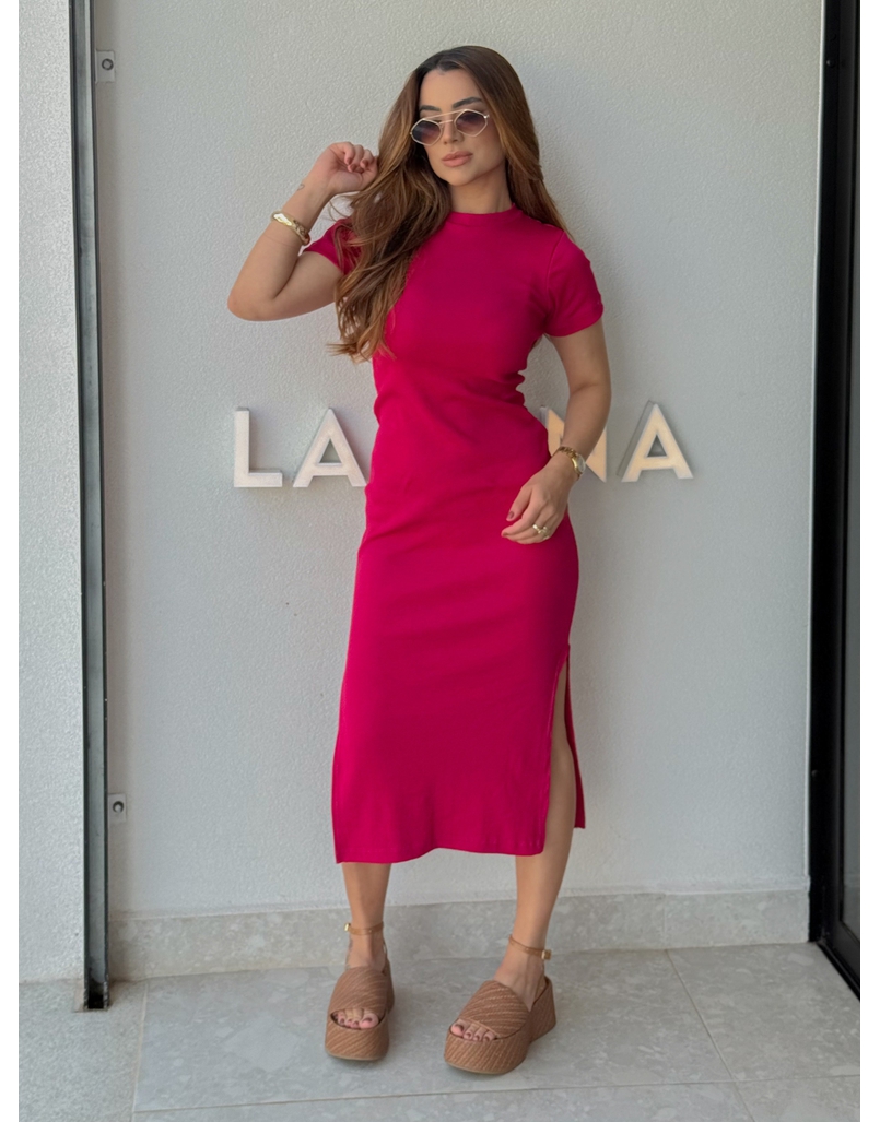 Vestido Canelado Chicago Framboesa