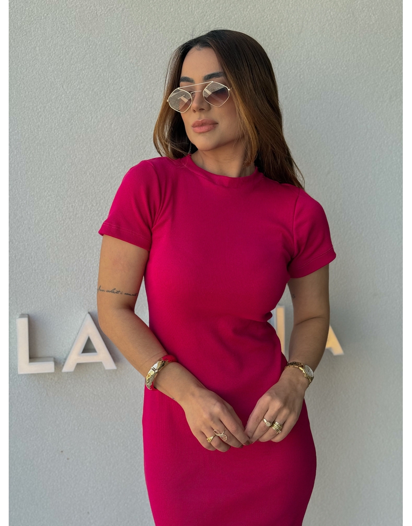 Vestido Canelado Chicago Framboesa