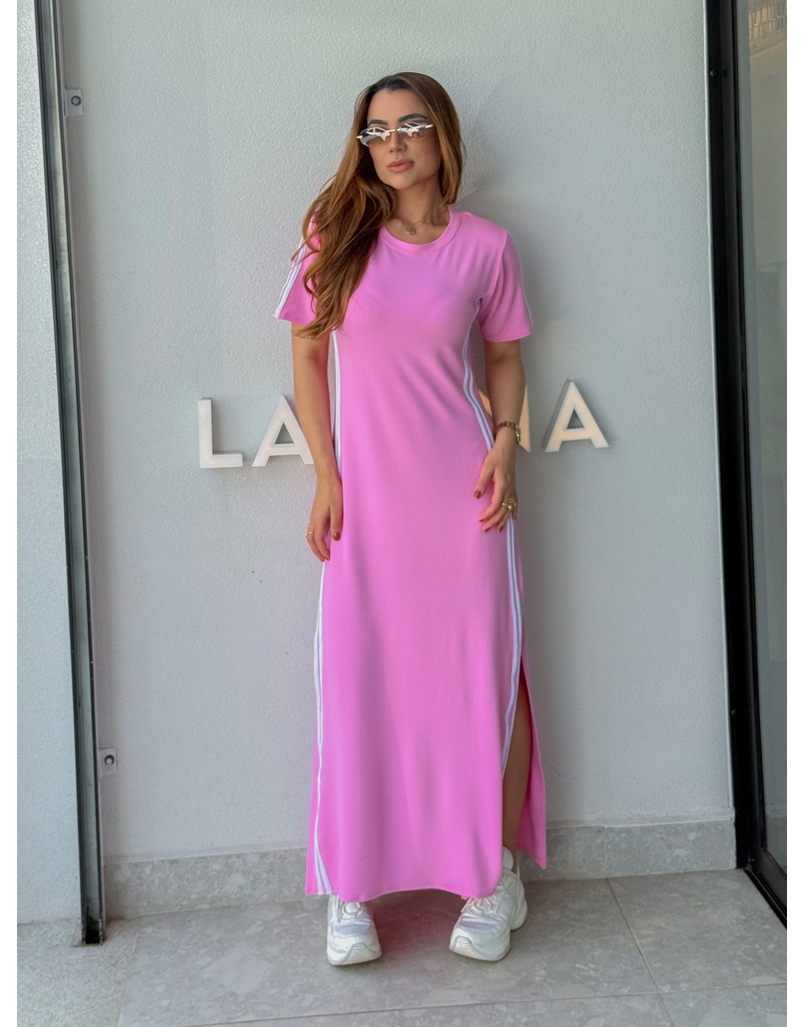Vestido Manguinha Listra Rosa Barbie