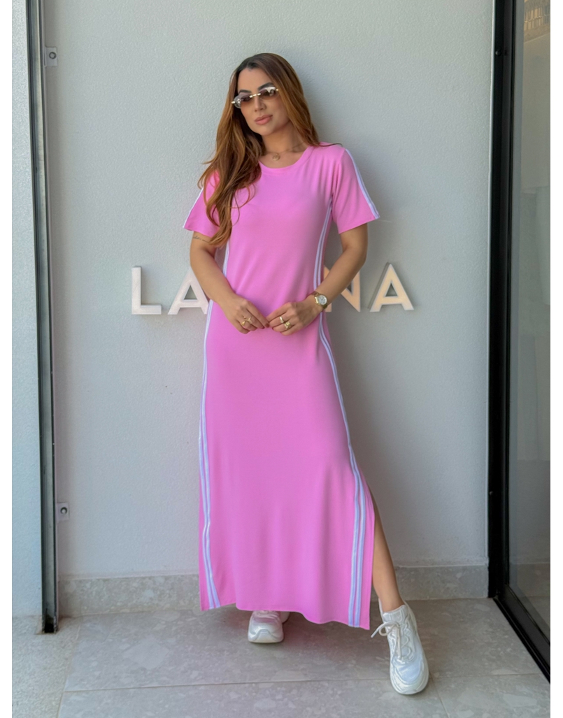 Vestido Manguinha Listra Rosa Barbie