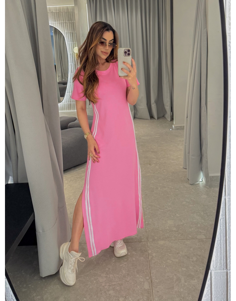 Vestido Manguinha Listra Rosa Barbie