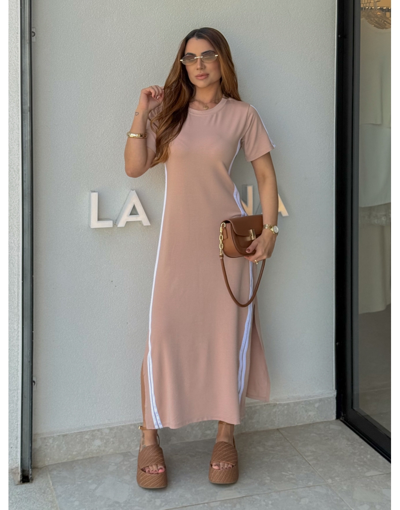 Vestido Manguinha Listra Cappuccino