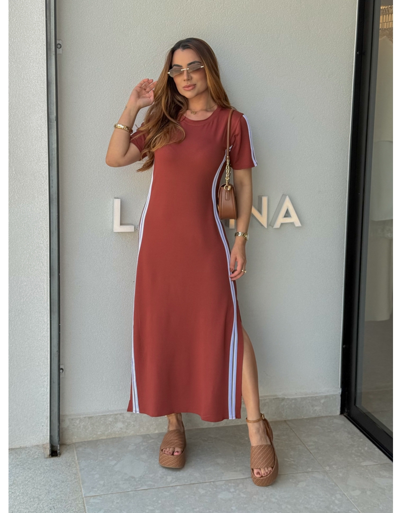Vestido Manguinha Listra Telha