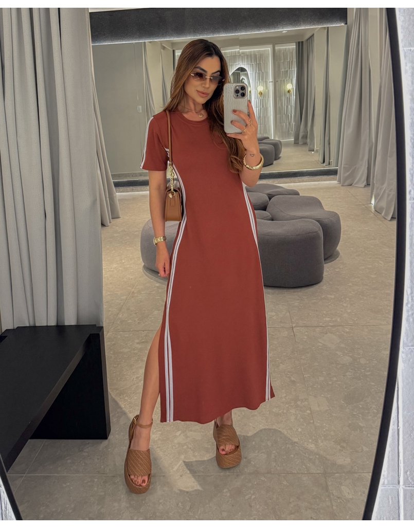 Vestido Manguinha Listra Telha