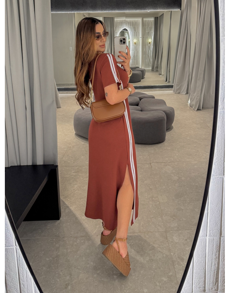 Vestido Manguinha Listra Telha