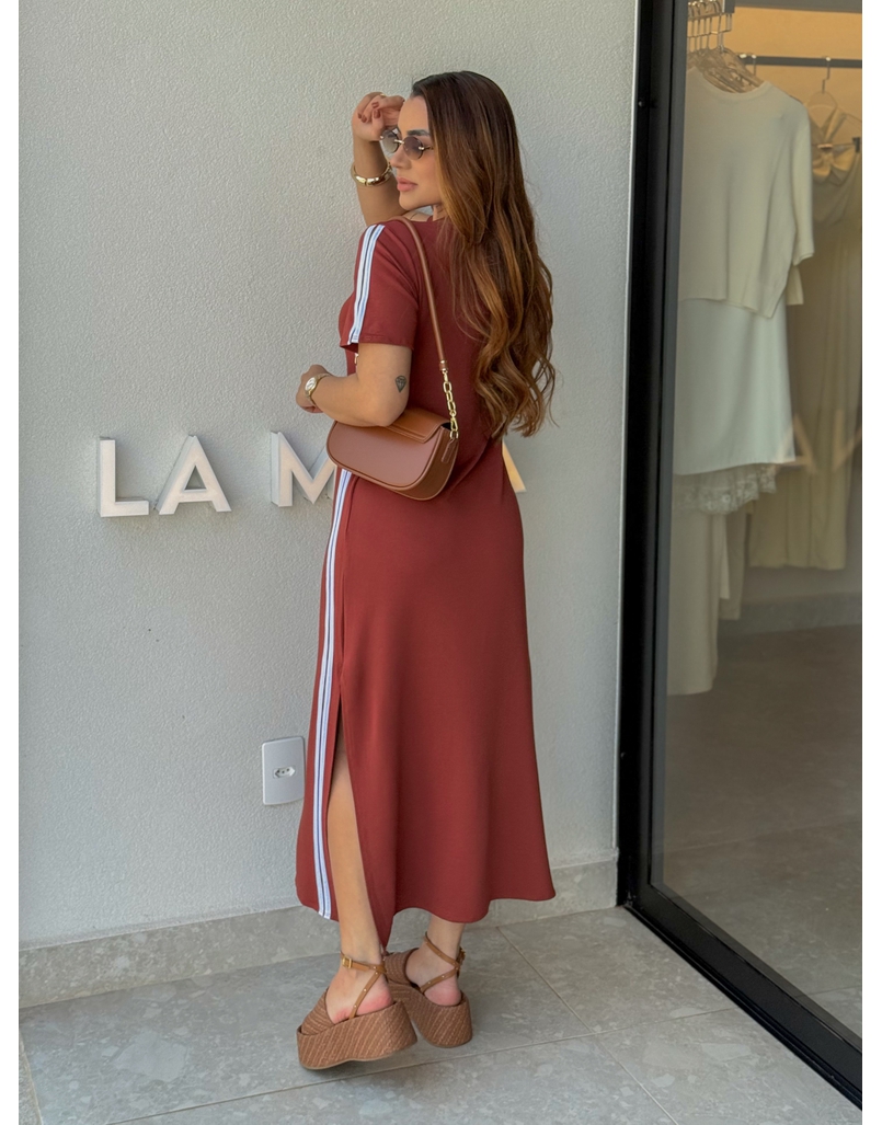 Vestido Manguinha Listra Telha