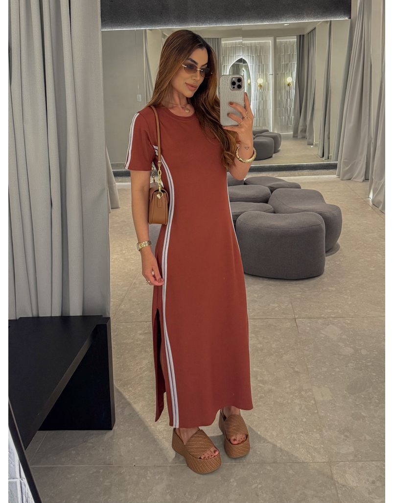 Vestido Manguinha Listra Telha