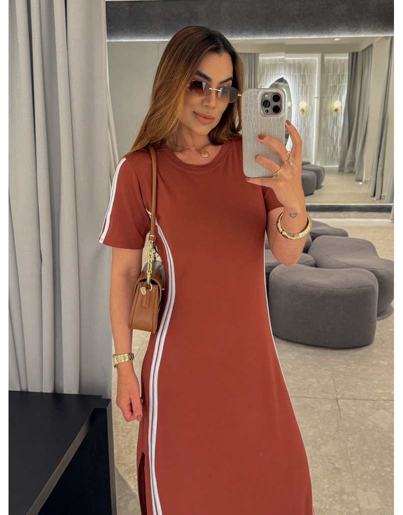 Vestido Manguinha Listra Telha