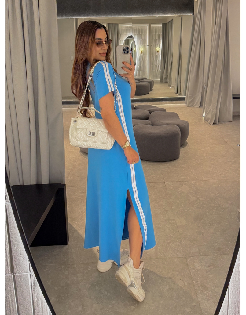 Vestido Manguinha Listra Baby Blue