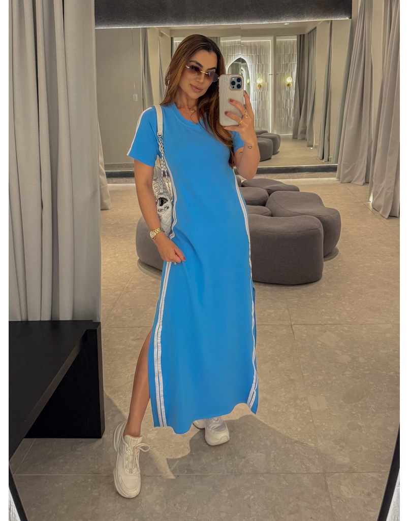 Vestido Manguinha Listra Baby Blue