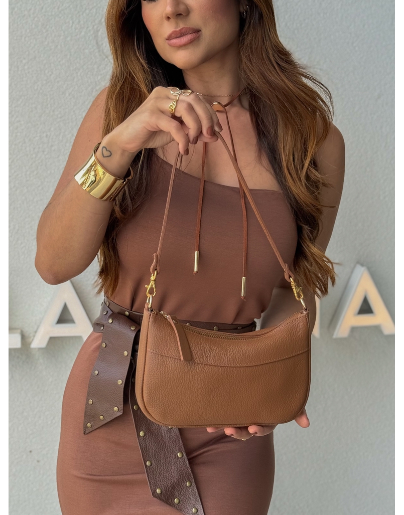 Bolsa Couro Zíper Caramelo