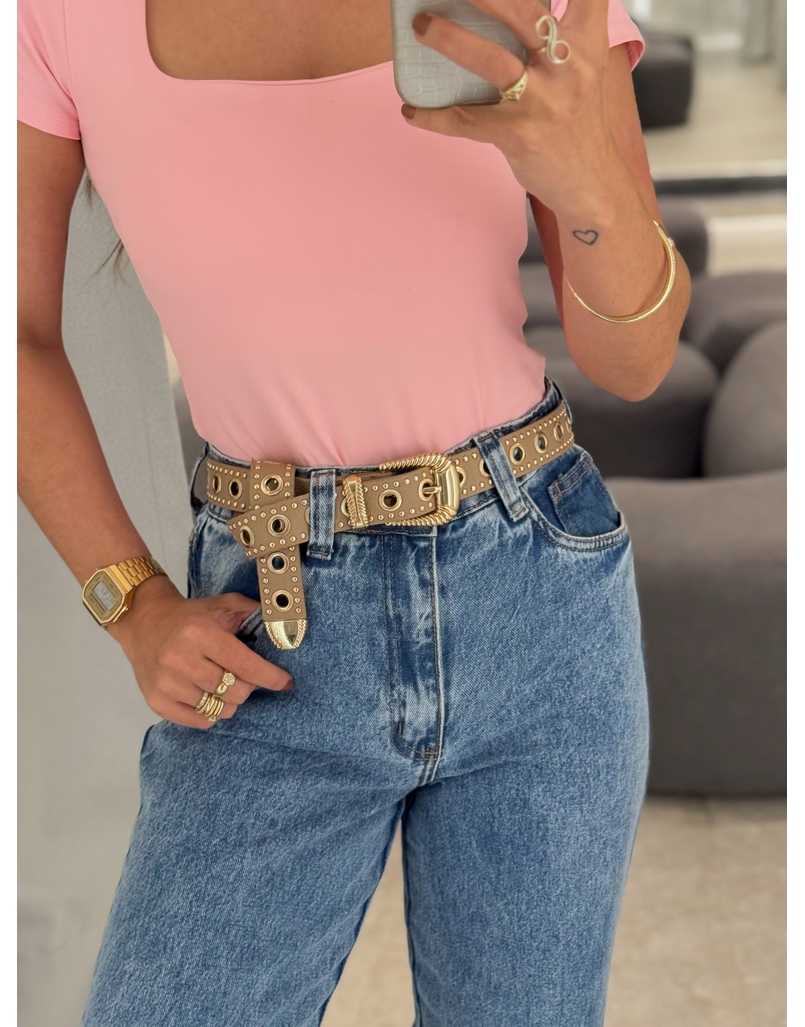 Cinto Aplicações Douradas Cappuccino