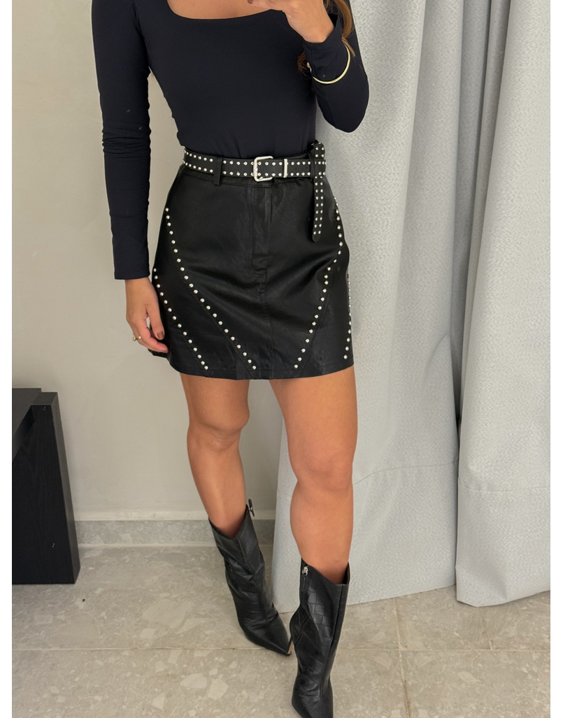Saia Couro Fake Cinto Mirela Preta