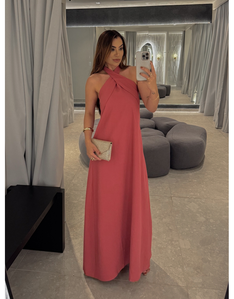 Vestido Midi Frente Única Melina Goiaba