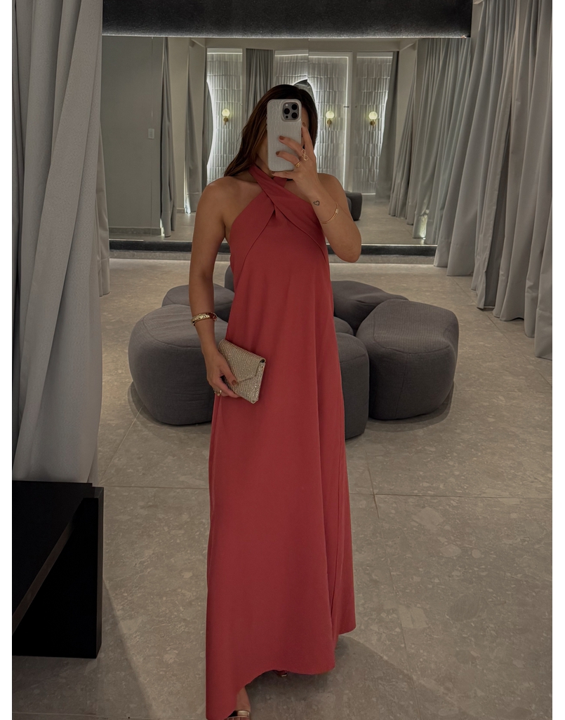 Vestido Midi Frente Única Melina Goiaba