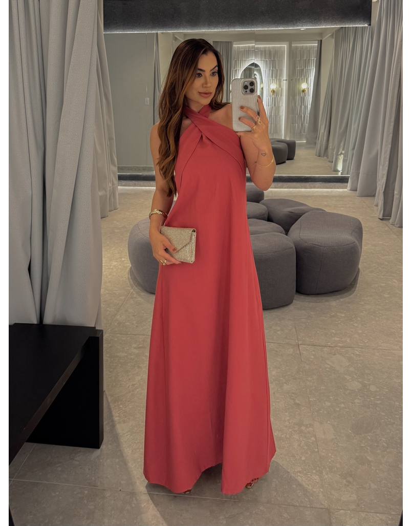 Vestido Midi Frente Única Melina Goiaba