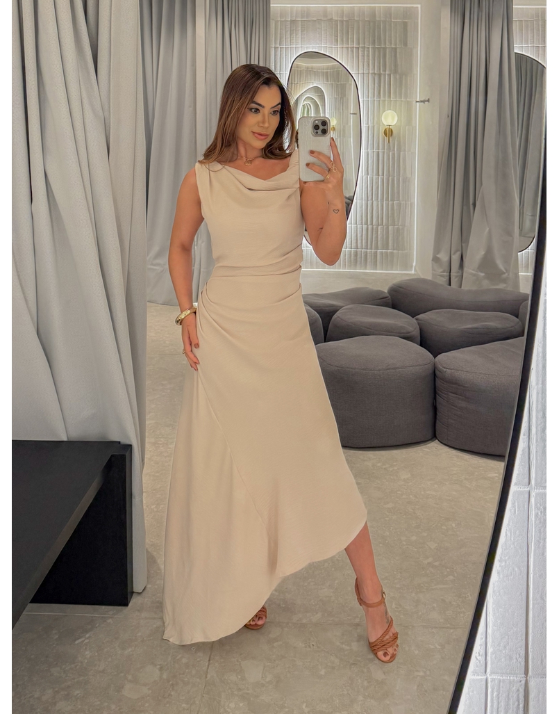 Vestido Franzido Francine Areia