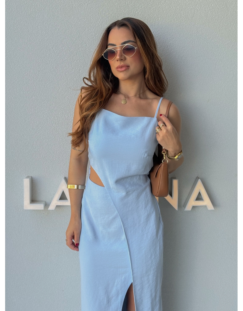 Vestido Midi Fenda Alexia Azul