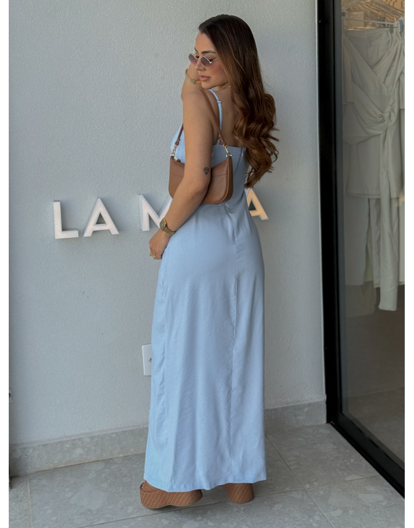 Vestido Midi Fenda Alexia Azul