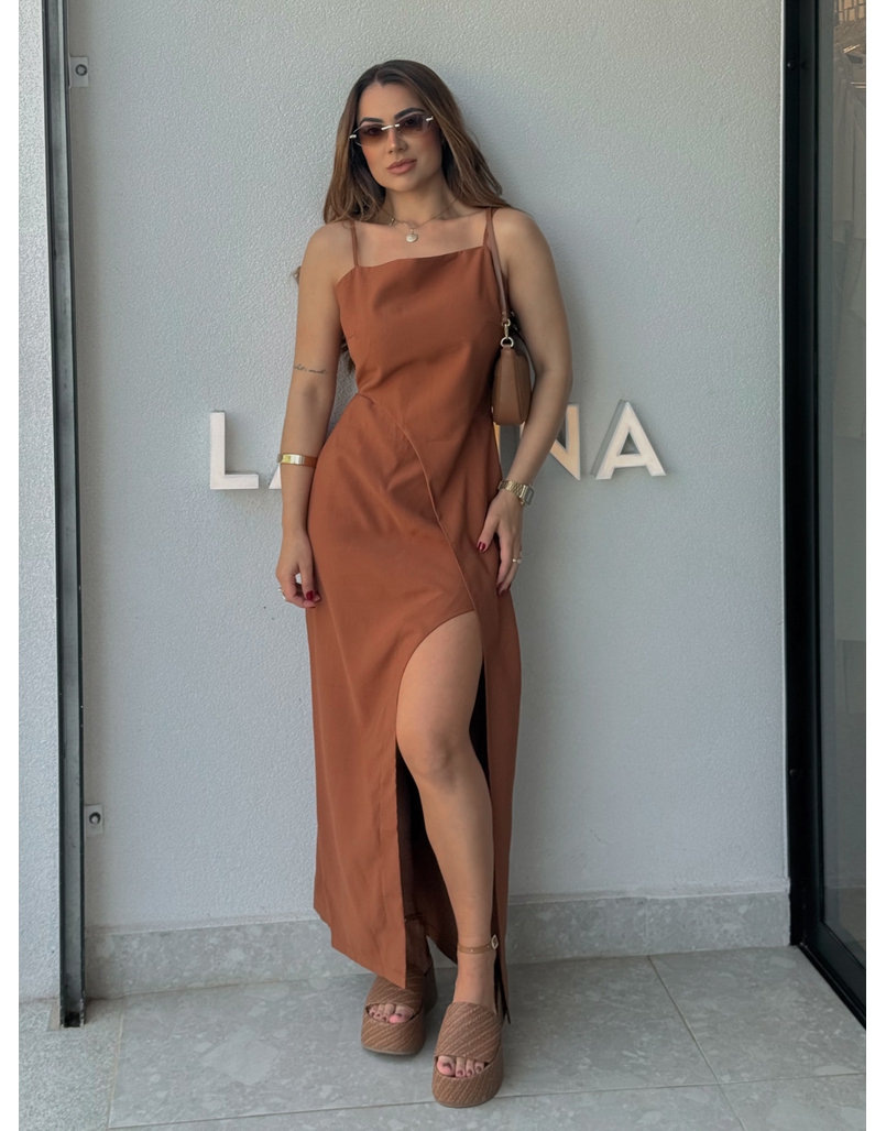 Vestido Midi Fenda Alexia Caramelo