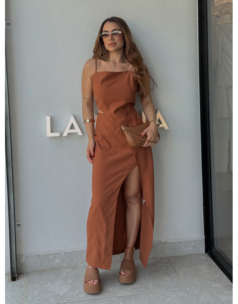 Vestido Midi Fenda Alexia Caramelo