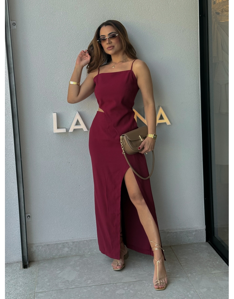 Vestido Midi Fenda Alexia Cereja