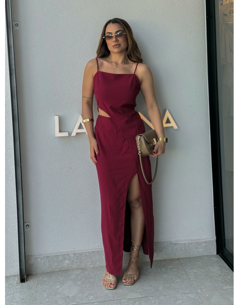 Vestido Midi Fenda Alexia Cereja