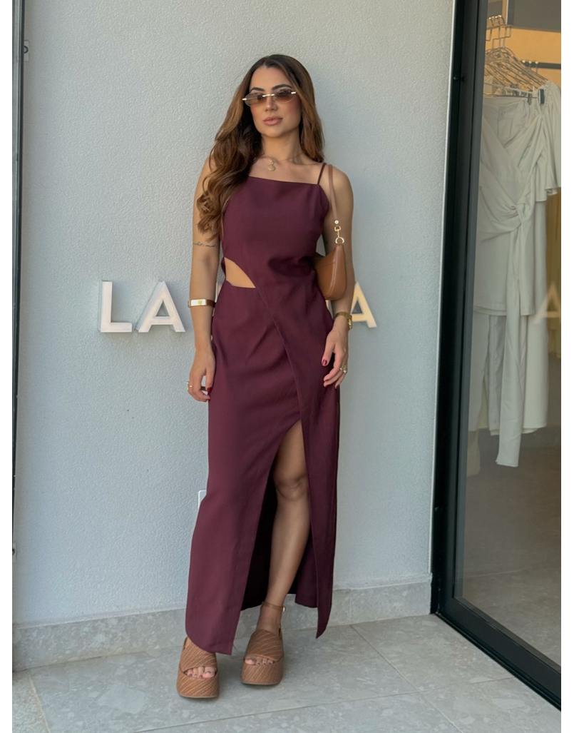 Vestido Midi Fenda Alexia Vinho 